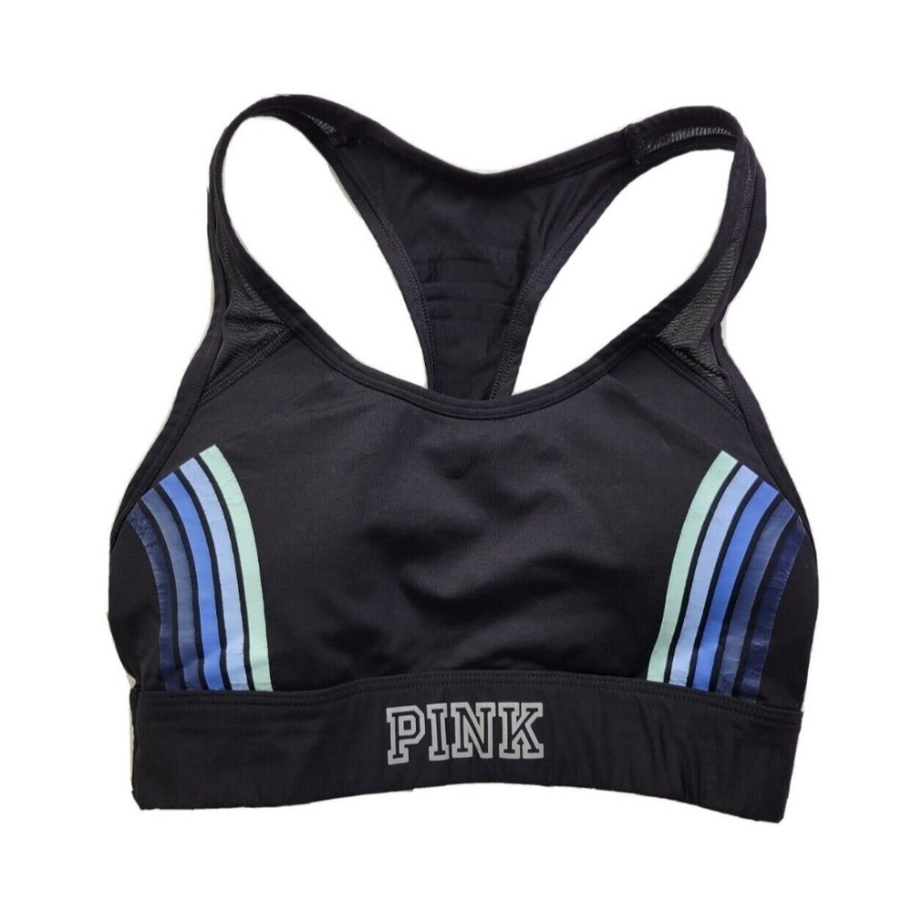 Victoria's Secret Pink Ultimate Women XS Black Sport Bra Lined Racerback Stretch - Picture 1 of 8